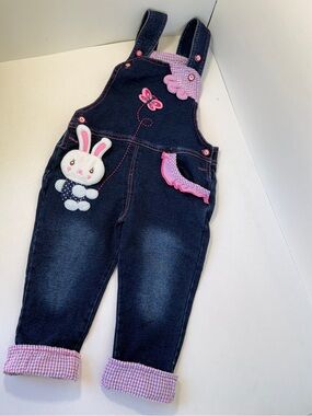 Kidscool Space Bunny Blue Denim Adjustable Overalls Baby Girl Size 18-24 Month